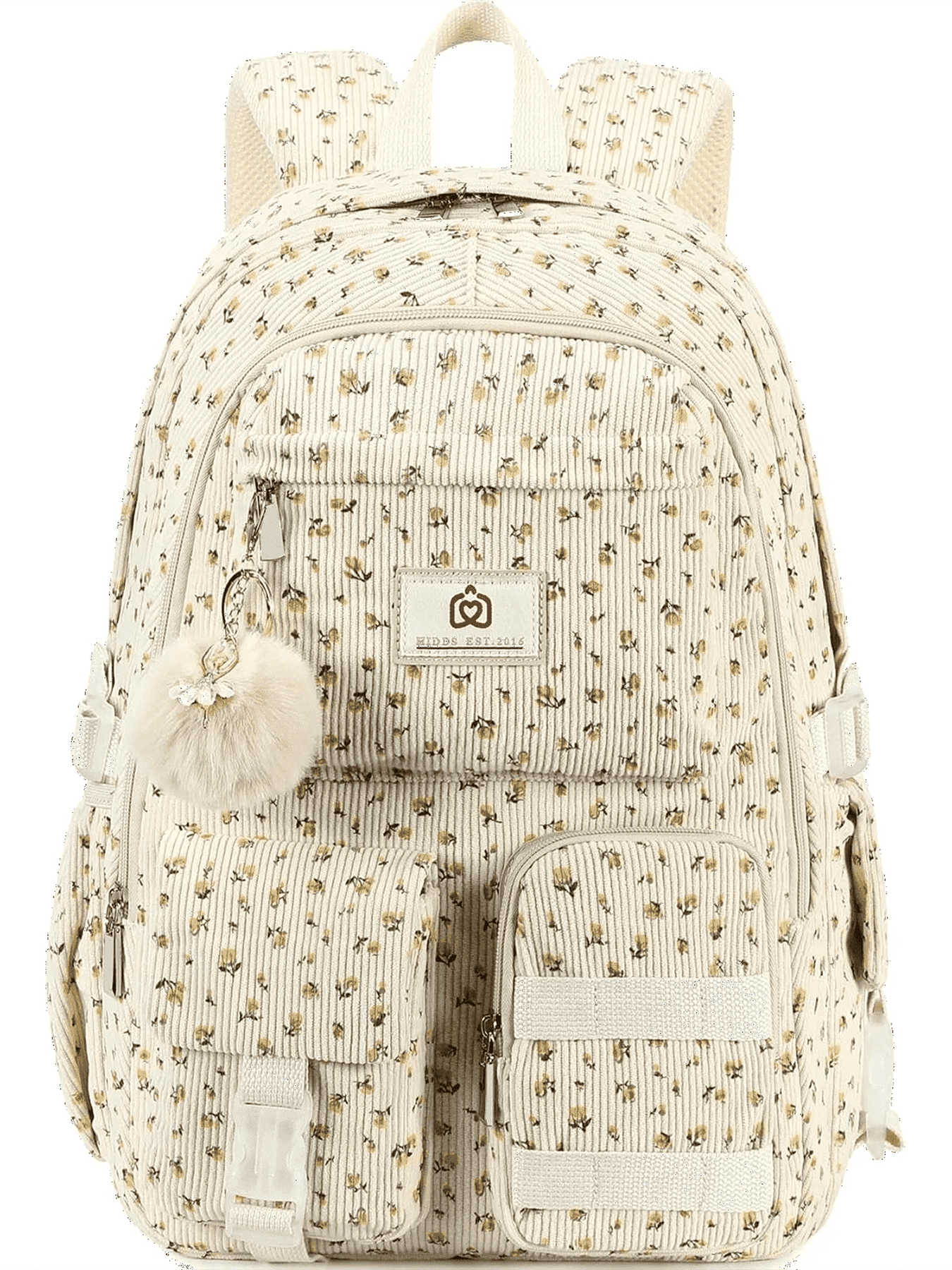 AO ALI VICTORY  School Backpack for Teens Girls Women 15.6 Inch Laptop College Backpacks Corduroy Work Bag Kids Elementary Middle High Campus Bookbag Students Pack Travel Daypack Womens（Beige Floral）