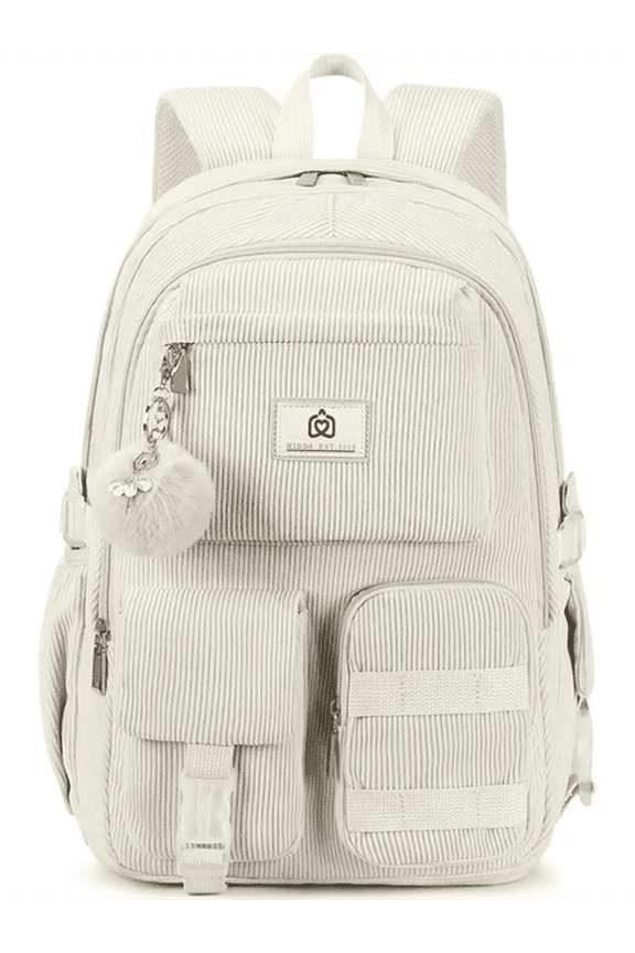 Women's 15.6 inch Laptop College Backpack Corduroy Work Bag Campus Bookbag Travel Backpack Women's(Beige)