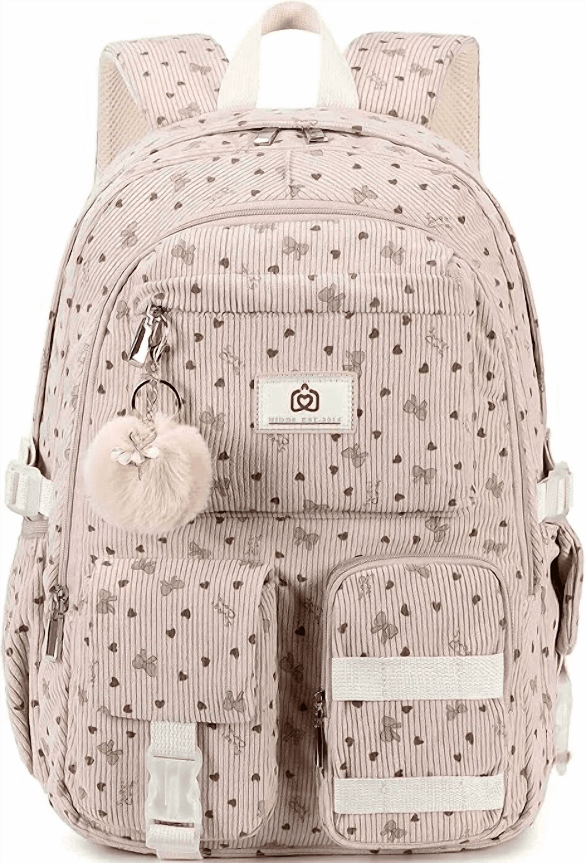 AO ALI VICTORY School Backpack for Teens Girls Women 15.6 Inch Laptop College Backpacks Corduroy Work Bag  Middle High Campus Bookbag Students Pack Travel Daypack Womens（Pink Bowknot）