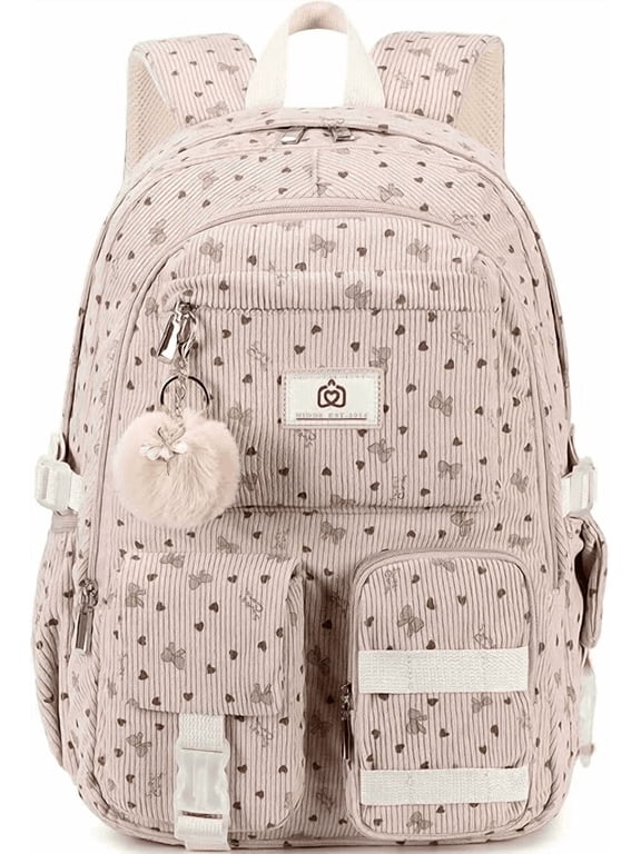 School Backpack for Teens Girls Women 15.6 Inch Laptop College Backpacks Corduroy Work Bag Middle High Campus Bookbag Students Pack Travel Daypack Womens(Pink Bowknot)