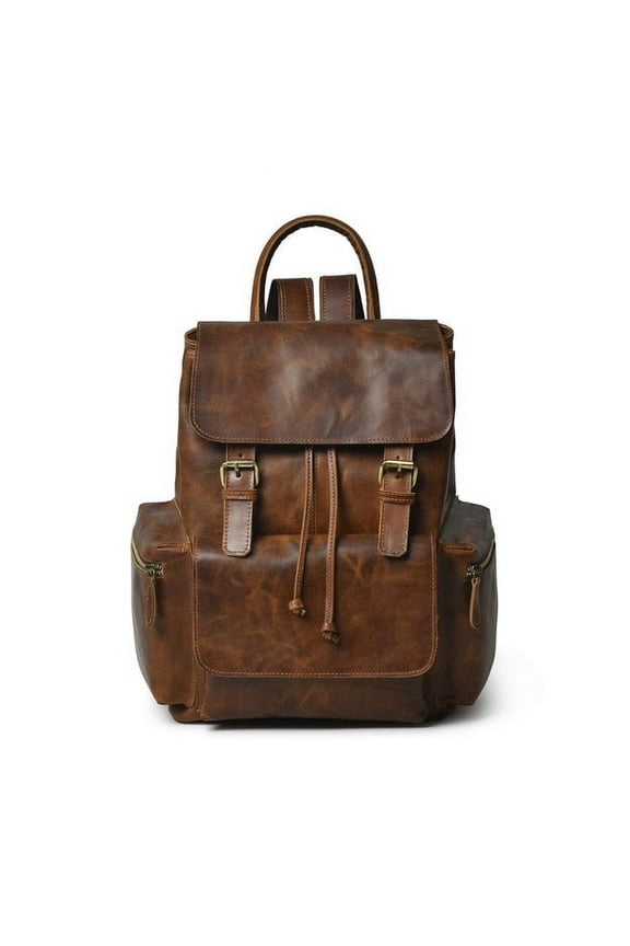 Women's 16" Leather Brown Casual Backpack Fashion Travel Hiking Bags By MaheTri