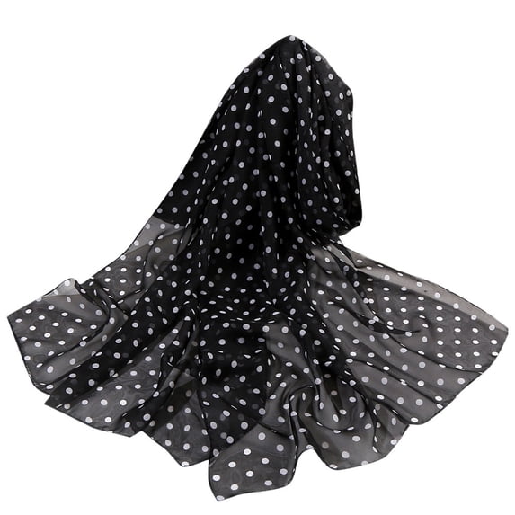Women's 160x50cm Dot Print Silk Scarf, Lightweight Long Shawl for Fashion Accessories, Bohemian Style Outfits, and Daily Wear, Soft and Versatile for Hair, Neck, or Bag Decoration Black