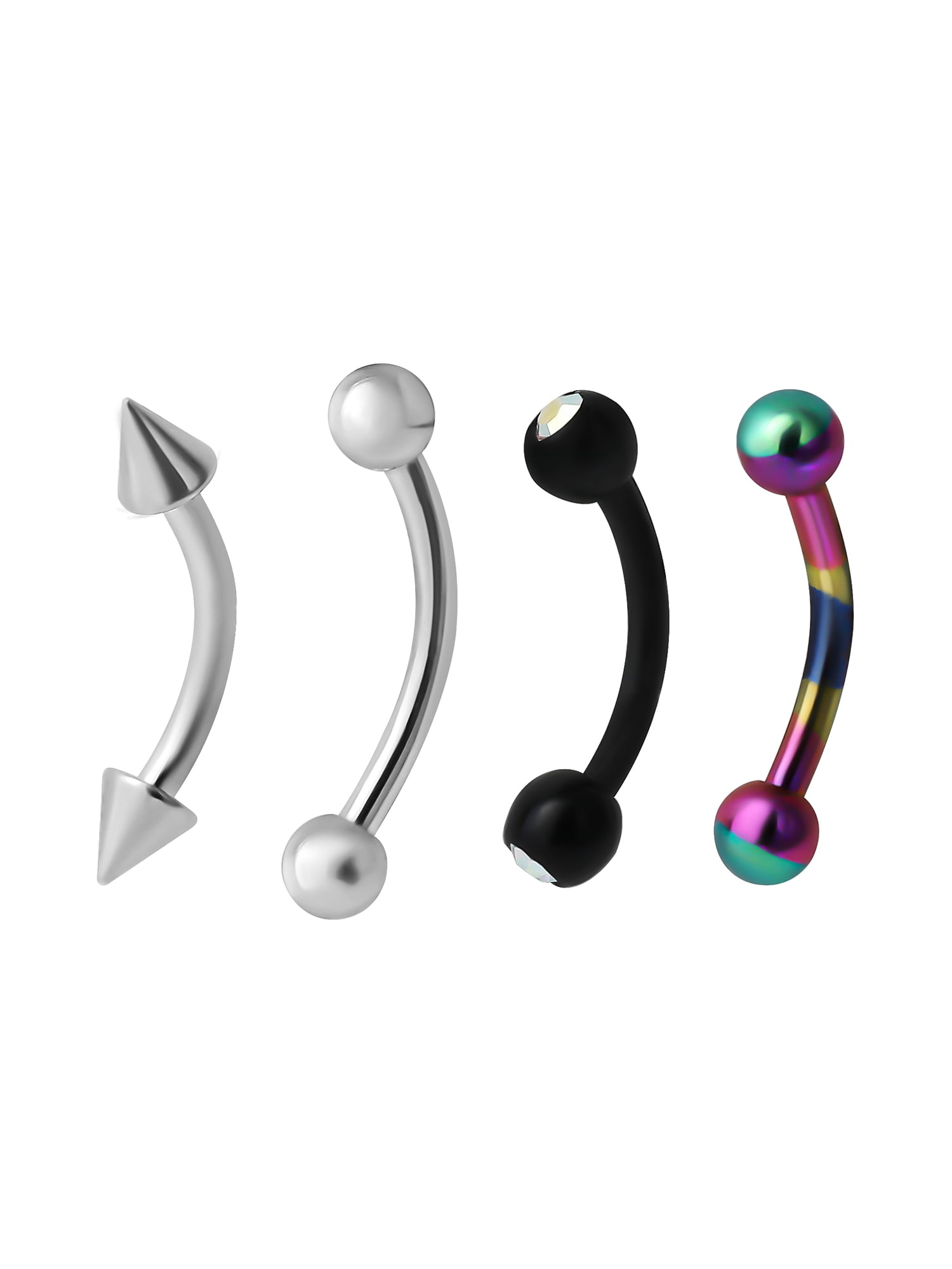 Body Jewelry Women's 16G Assorted Eyebrow Jewelry Set – 4 Pieces