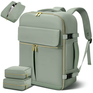 18.9" Large Travel Backpack for Women Men as Personal Item Flight Approved, 40L Luggage Carry On Backpack, Daypack Business Laptop Backpack Waterproof Outdoor Sports with 3 Packing Cubes, Green