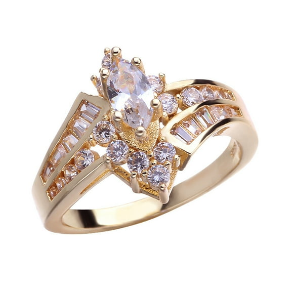 Women's 18 K Gold Plated Diamond Irregular Horse Eye Shape Ladder Zircon Ring