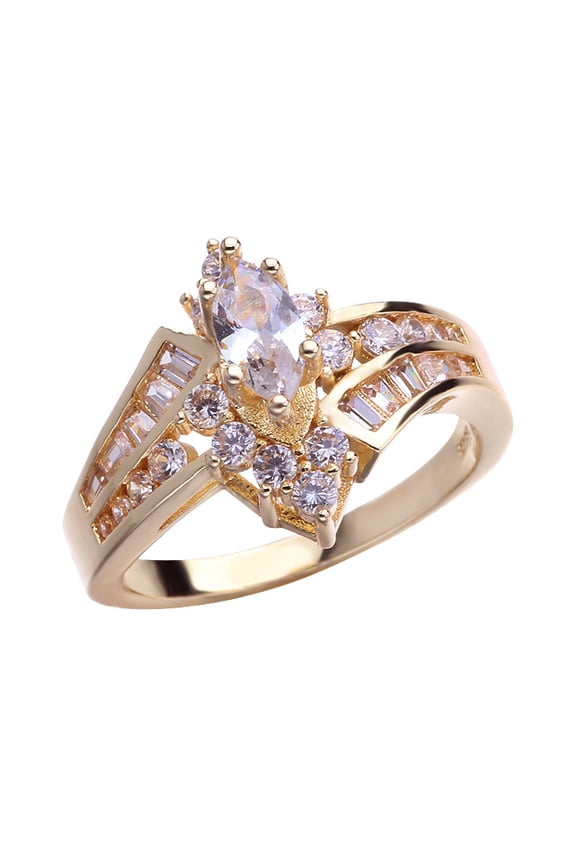 Women's 18 K Gold Plated Diamond Irregular Horse Eye Shape Ladder Zircon Ring