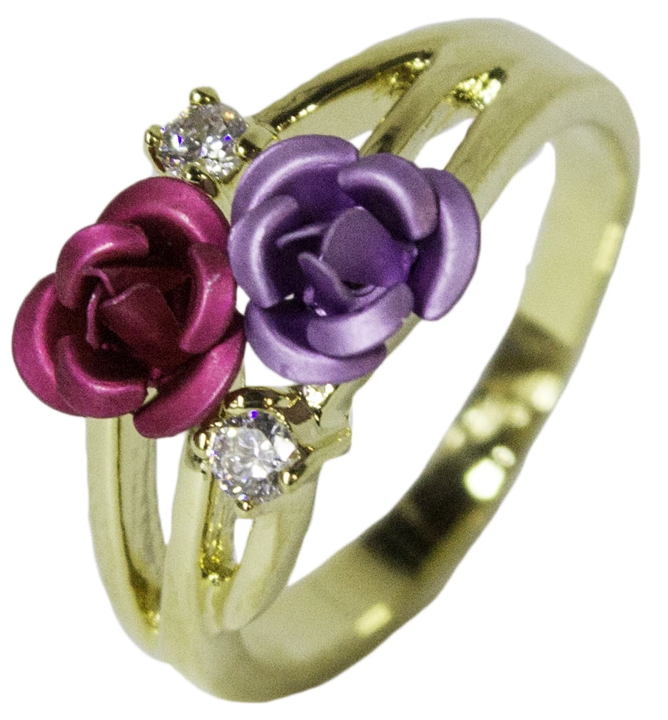 Women's 18 Kt Gold Plated Dress Ring Enamel Rose and CZ 044 (9) - Walmart.com Women's 18 Kt Gold Plated Dress Ring Enamel Rose and CZ 044 (9) - Walmart.com
