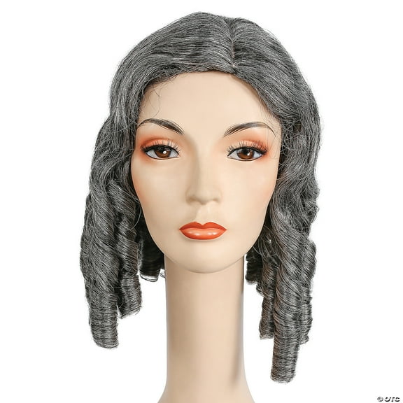Morris Costumes LW542MBNGY 1840s Smooth Waves with Ringlets Wig for Adults - Medium Brown Gray 44