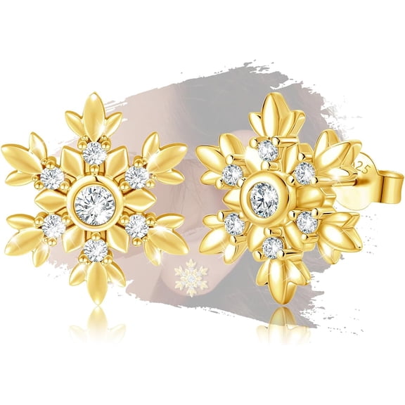Women’s 18K Fine Gold Plated Sterling Sliver Snowflake-Shaped Stud Earrings lightweight comfortable Charming Winter Snowflake-Inspired Allergy-Friendly Stud Earrings for Mom Wife Friends[t032]