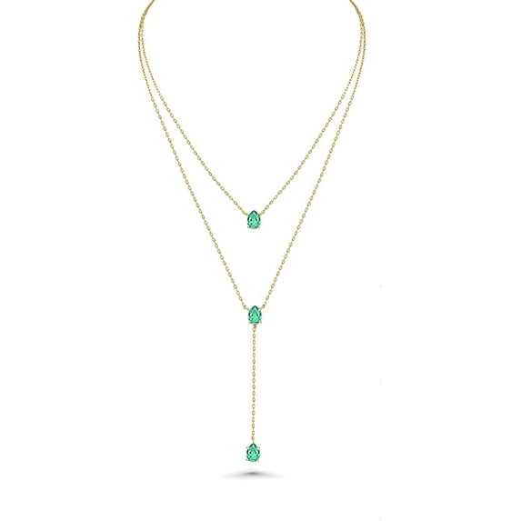 Women's 18K Gold Plated Layered Y Necklace with Sea Foam Teardrop Pendant