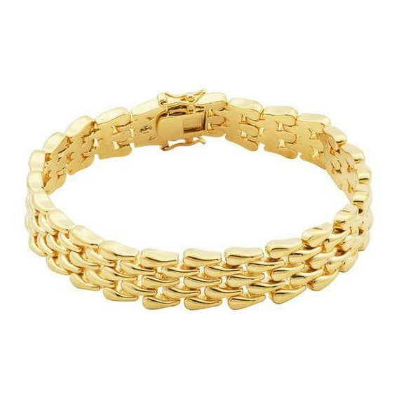 Women's 18kt Gold over Brass Interlocking High-Polish Multi-Row Bracelet, 7.5"