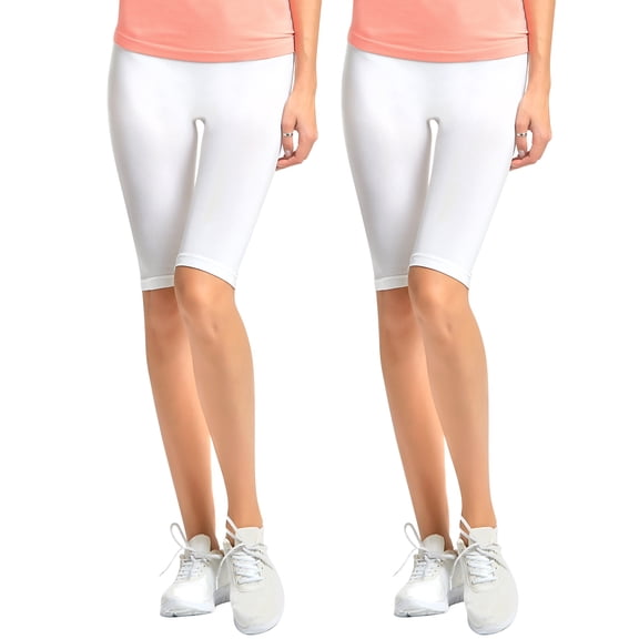 Women's 19" Seamless One Size Nylon Spandex Knee Length Slim Tight Cropped Leggings (White/White)