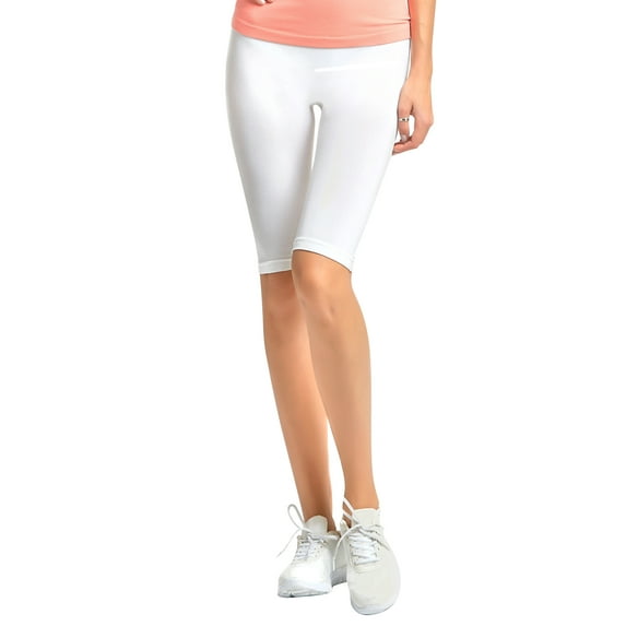Women's 19" Seamless One Size Nylon Spandex Knee Length Slim Tight Cropped Leggings (White)