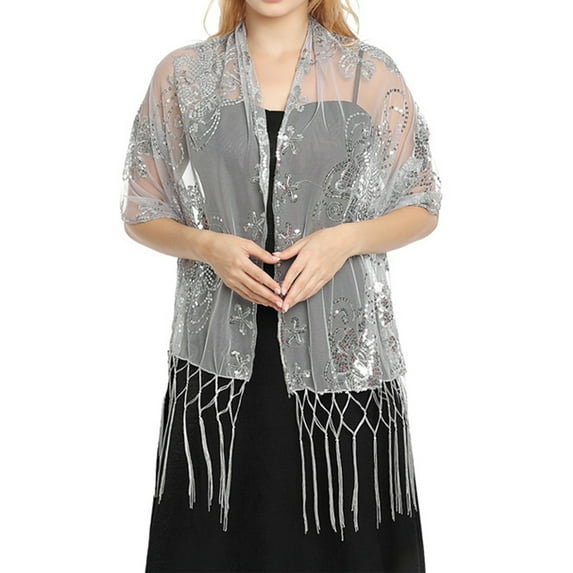 Women's 1920s Scarf Mesh Sequin Wedding 2026 Cute Fringed Evening Shawl Wrap