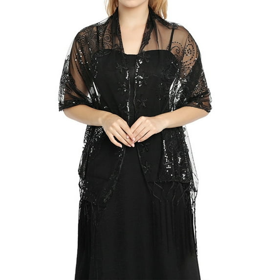 Women's 1920s Scarf Mesh Sequin Wedding 2026 Cute Fringed Evening Shawl Wrap