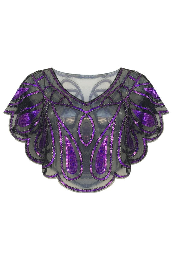 Women's 1920s Sequin Shawl – Vintage Mesh Cape Wrap with Flounce Hem for Evening Dress, Gatsby Party, Wedding, Prom