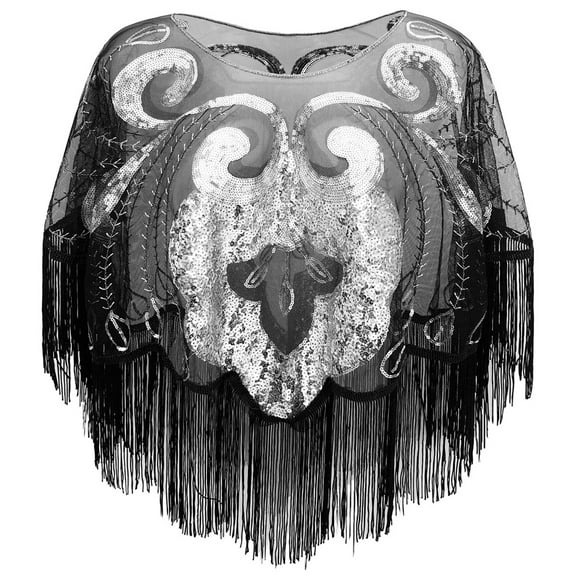 Women's 1920s Sequin Shawl with Tassels – Retro Mesh Evening Cape Wrap for Flapper Dress, Gatsby Party, Wedding, Prom