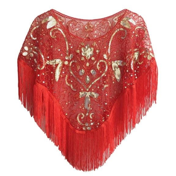 Women's 1920s Sequin Shawl with Tassels – Vintage Mesh Evening Cape Wrap for Flapper Dress, Prom, Gatsby Party, Wedding