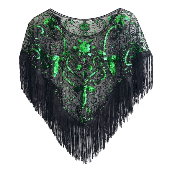 Women's 1920s Sequin Shawl with Tassels – Vintage Mesh Evening Cape Wrap for Flapper Dress, Prom, Gatsby Party, Wedding