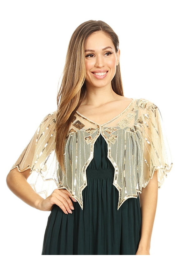 Women's 1920s Shawl Evening Cape Sequin Deco Shrug Bolero Flapper Cover Up