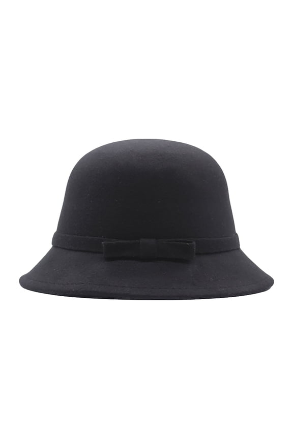 Women's 1920s Vintage Cloche Hat Winter Wool Bowler Cap,Crushable Round Bell Hat with Bow Decor,Classic Gatsby Style Dress Hat for Weddings & Parties Black One Size