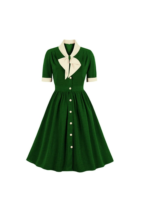 Women's 1950s Audrey Retro Rockabilly Dress Vintage Tea Length Dress 50's 60's A-Line Cocktail Party Prom Swing Dress