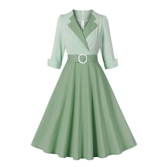 Women's 1950s Elegant Patchwork Swing Cocktail Dress Vintage Color Block A-Line Rockabilly Tea Party Prom Dresses