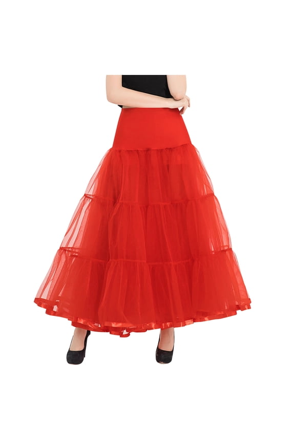 Women's 1950s Petticoat Lightweight Vintage Puffy Skirt Elastic High Waist A-Line Floor Length Ballet Half-Body Skirt