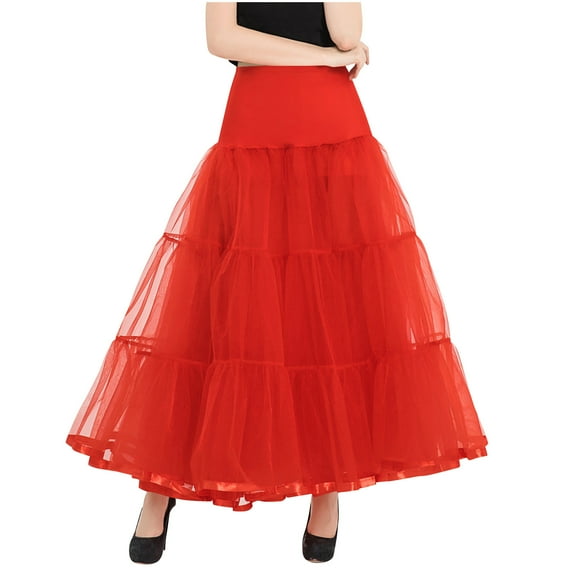 Women's 1950s Petticoat Lightweight Vintage Puffy Skirt Elastic High Waist A-Line Floor Length Ballet Half-Body Skirt