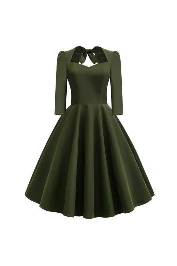 Women's 1950s Retro Cocktail Princess Dress Vintage Short Sleeve Tie Back Homecoming Rockabilly A Line Swing Dress
