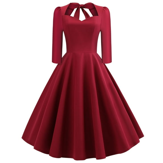 Women's 1950s Retro Cocktail Princess Dress Vintage Short Sleeve Tie Back Homecoming Rockabilly A Line Swing Dress