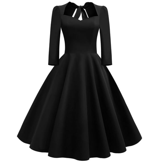 Women's 1950s Retro Cocktail Princess Dress Vintage Short Sleeve Tie Back Homecoming Rockabilly A Line Swing Dress