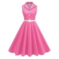 thumbnail image 1 of Women's 1950s Retro Polka Dot Vintage Dress Sleeveless Prom Swing Midi Belt Dresses Notched Lapel, Guest Dresses for Women(Pink,M), 1 of 7