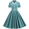 thumbnail image 1 of Women's 1950s Retro Vintage Cocktail Party Dress Polka Dot Swing Dresses Suit Collar Cardigan Stretch Lace-Up Midi Dress, 1 of 6