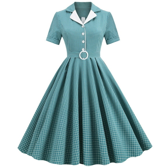Women's 1950s Retro Vintage Cocktail Party Dress Polka Dot Swing Dresses Suit Collar Cardigan Stretch Lace-Up Midi Dress