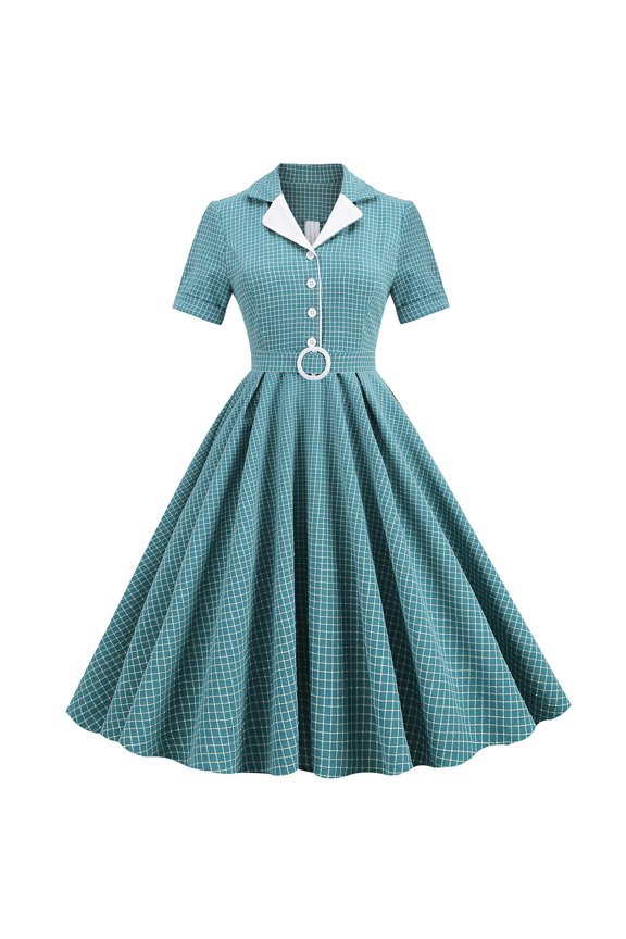 Women's 1950s Retro Vintage Cocktail Party Dress Polka Dot Swing Dresses Suit Collar Cardigan Stretch Lace-Up Midi Dress