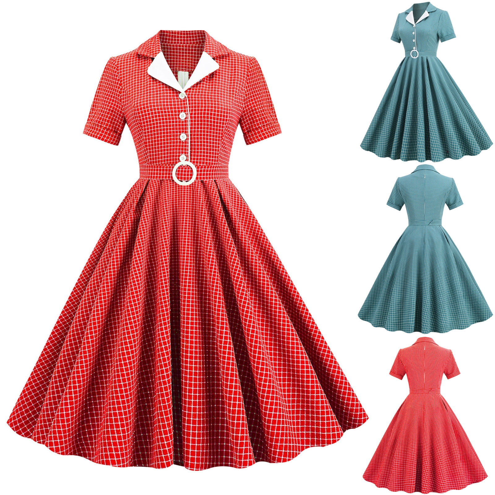 Women s 1950s Retro Vintage Cocktail Party Dress Polka Dot Swing Dresses Suit Collar Cardigan Stretch Lace Up Midi Dress Walmart