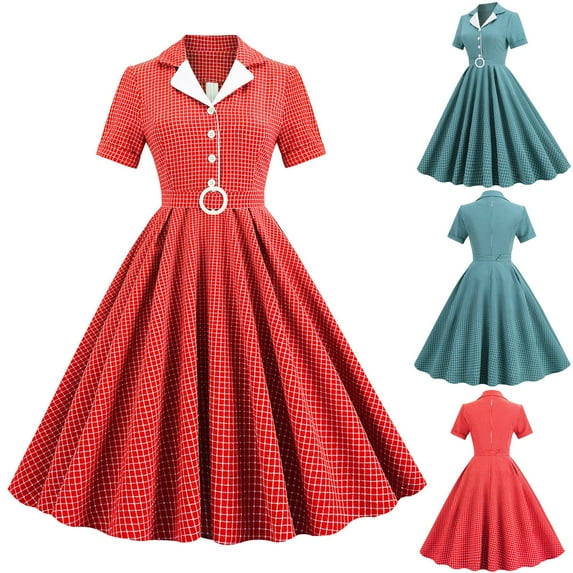 Women's 1950s Retro Vintage Cocktail Party Dress Polka Dot Swing Dresses Suit Collar Cardigan Stretch Lace-Up Midi Dress