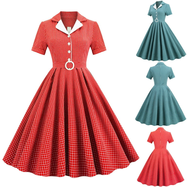 Women's 1950s Retro Vintage Cocktail Party Dress Polka Dot Swing