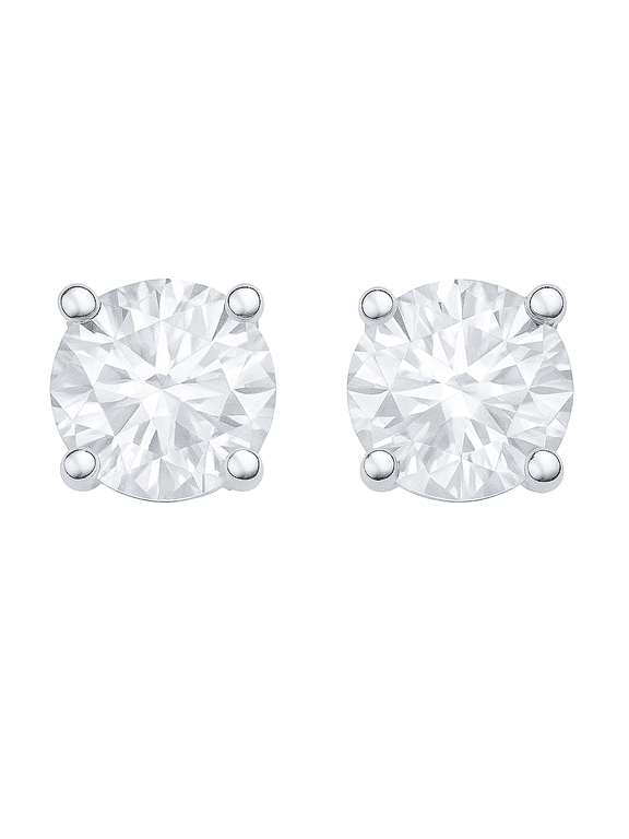 Women's 2.00 Carat Diamond Stud Earrings in 14K White Gold Plated Silver, 4-Prong Setting with Push Back