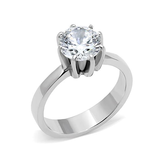 Women's 2.04 Ct Round Solitaire Zirconia Stainless Steel Engagement Ring Size 6