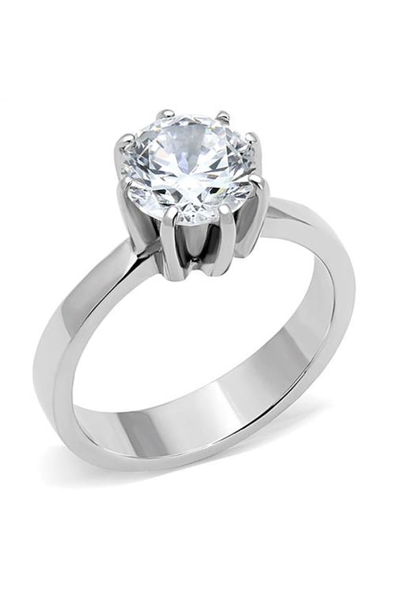 Women's 2.04 Ct Round Solitaire Zirconia Stainless Steel Engagement Ring Size 9