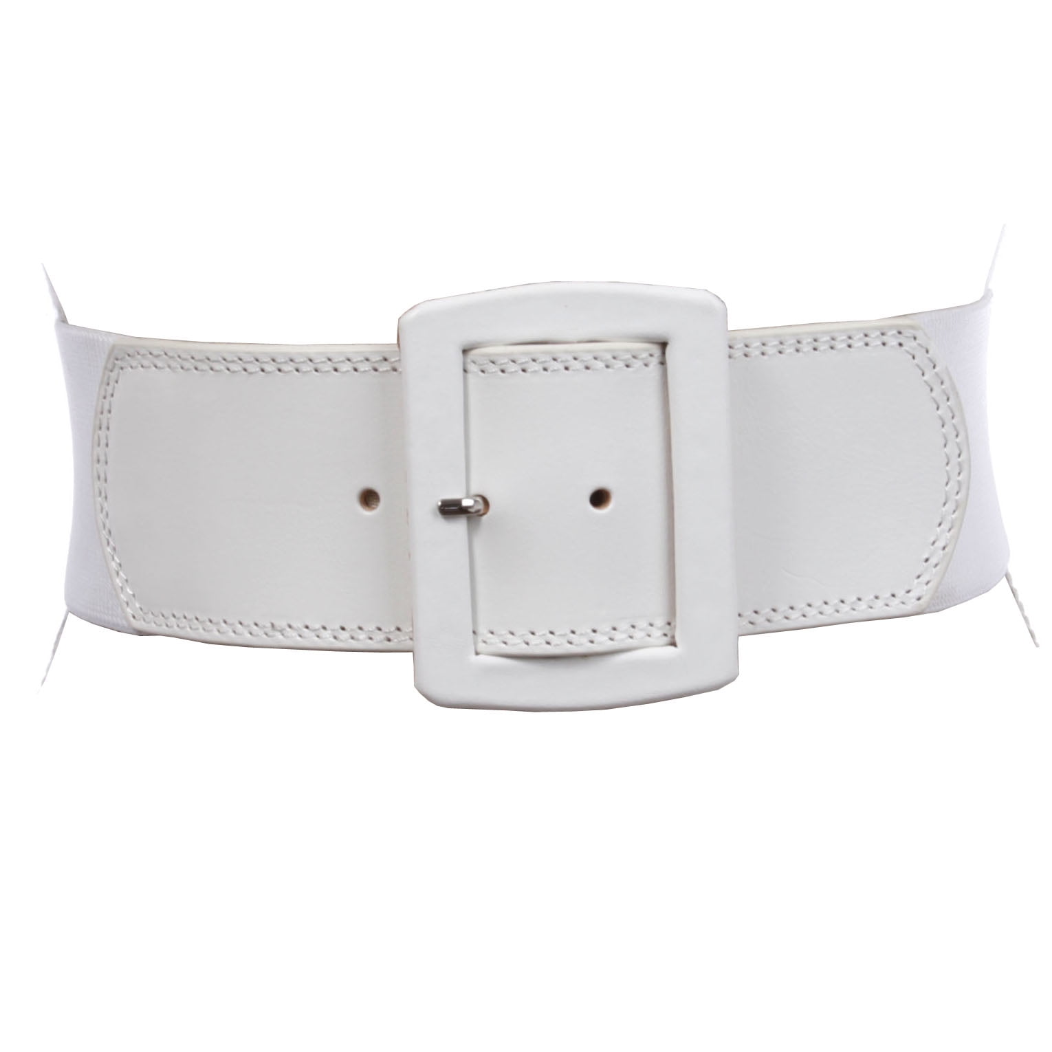 【S/E/O】 EYELET WIDE BELT WHITE Women White Wide Faux Leather Safari Travel Fashion Trip