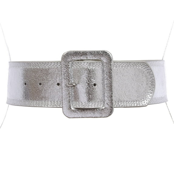 Women's 2 1/4" Wide High Waist Rectangular Stitch-edged Leather Belt
