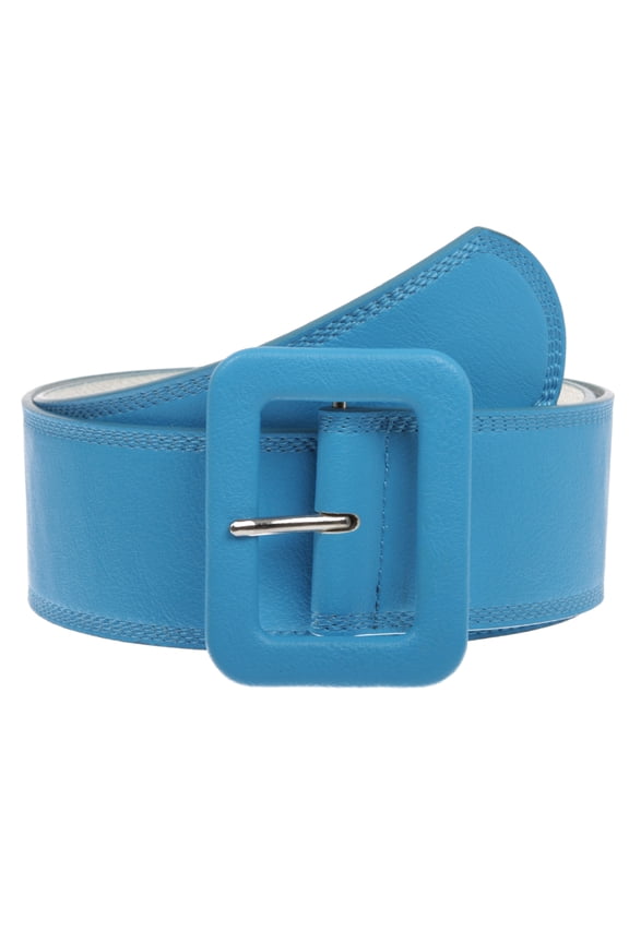 Women's 2 1/4" Wide High Waist Rectangular Stitch-edged Leather Belt