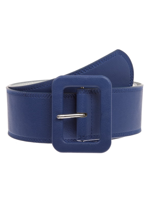 Women's 2 1/4" Wide High Waist Rectangular Stitch-edged Leather Belt