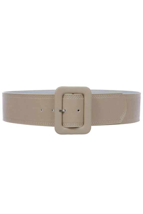 Women's 2 1/4" Wide High Waist Stitch Rectangular Leather Belt