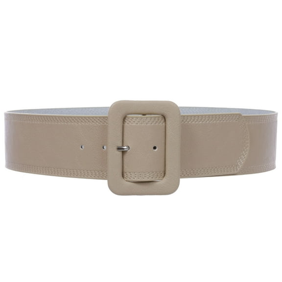 Women's 2 1/4" Wide High Waist Stitch Rectangular Leather Belt
