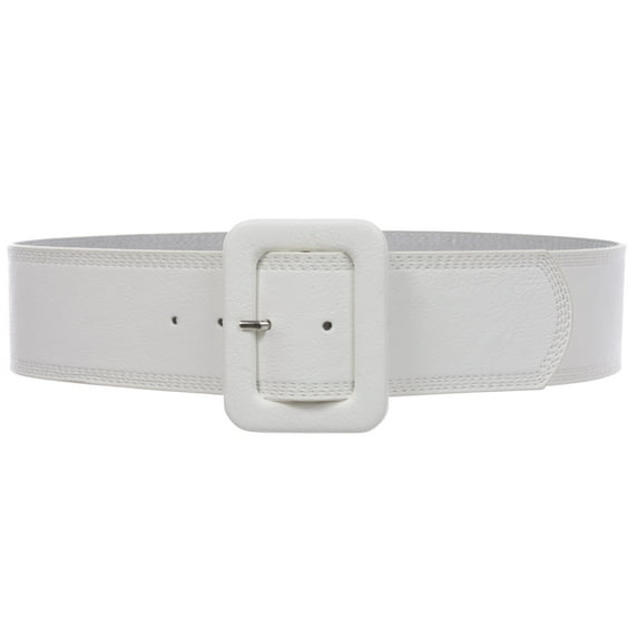 Women's 2 1/4" Wide High Waist Stitch Rectangular Leather Belt