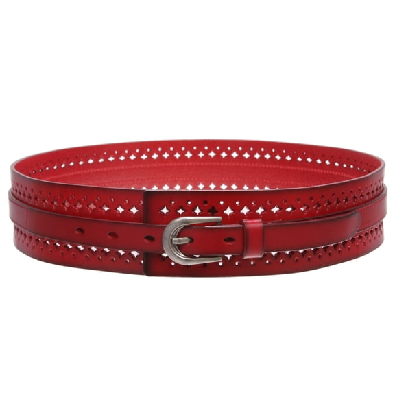 Women’s Vintage Cowhide Leather Cutout Waist Belt with Skinny 3/4" Strap – 2 1/4" Wide